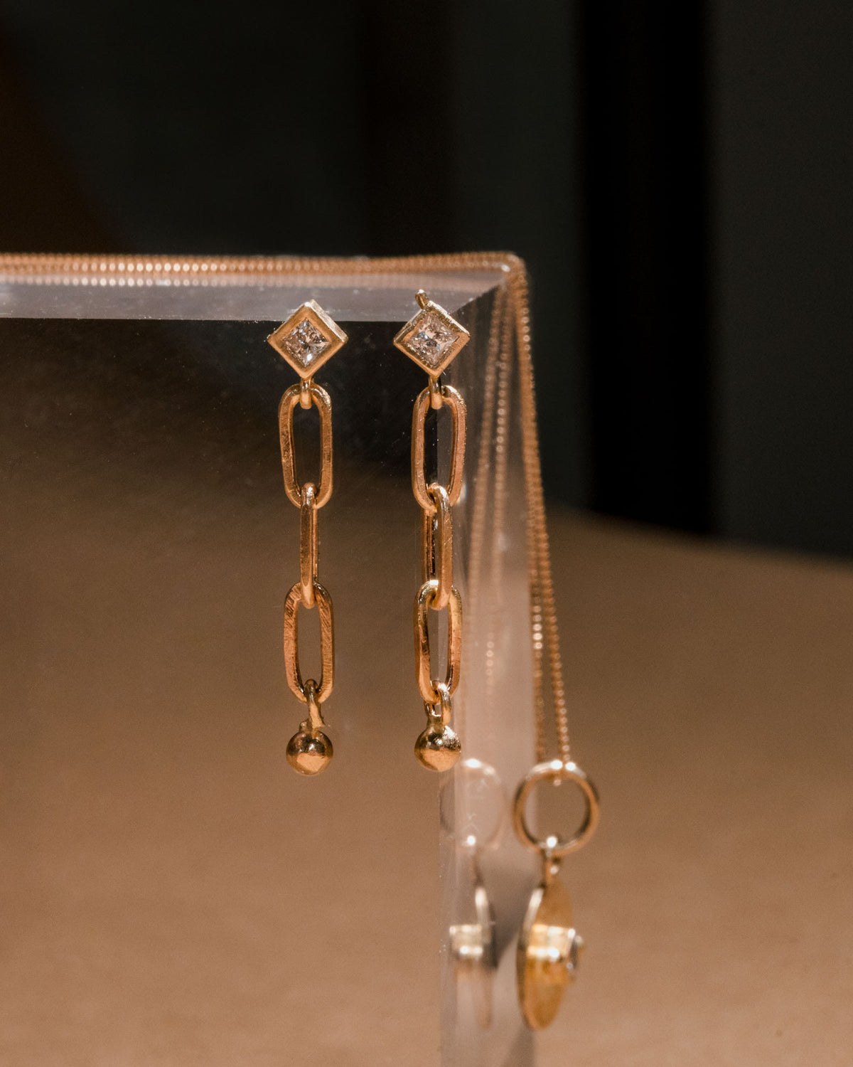 Diamond Paperclip Drop Earrings