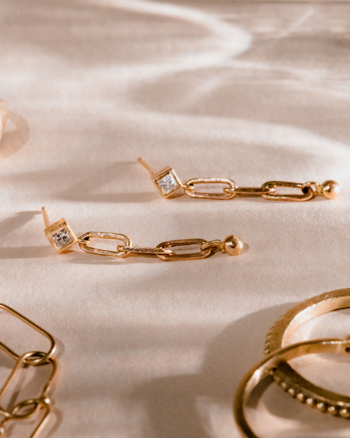 Diamond Paperclip Drop Earrings